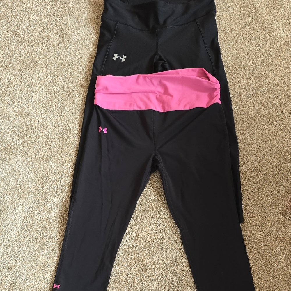 Under Armour Black Leggings with Hot Pink Waistband